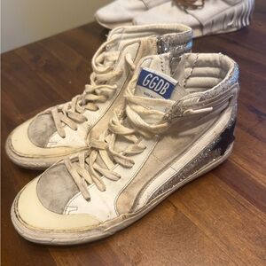 Golden Goose White and Silver High-Top Sneakers